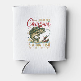 Christmas Big Fish Bass Santa Boat Fishing Can Cooler