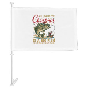 Christmas Big Fish Bass Santa Boat Fishing Car Flag