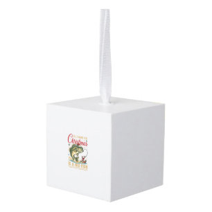 Christmas Big Fish Bass Santa Boat Fishing Cube Ornament