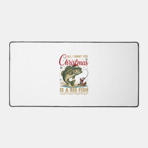 Christmas Big Fish Bass Santa Boat Fishing Desk Mat