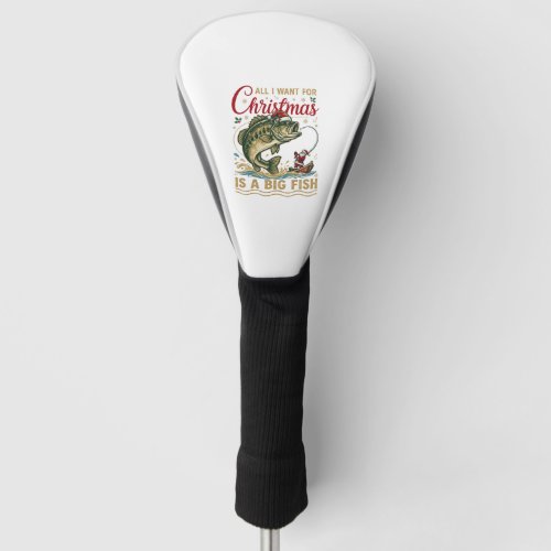 Christmas Big Fish Bass Santa Boat Fishing Golf Head Cover