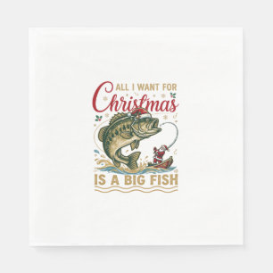 Christmas Big Fish Bass Santa Boat Fishing Napkins