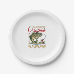 Christmas Big Fish Bass Santa Boat Fishing Paper Plates