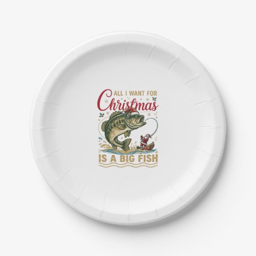 Christmas Big Fish Bass Santa Boat Fishing Paper Plates