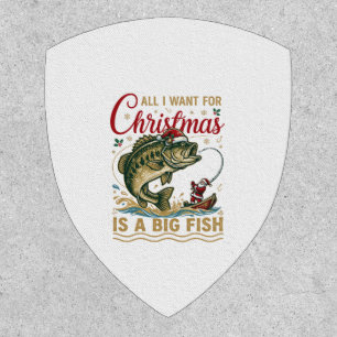 Christmas Big Fish Bass Santa Boat Fishing Patch