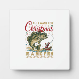 Christmas Big Fish Bass Santa Boat Fishing Plaque