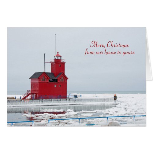 Christmas Big Red Lighthouse in winter