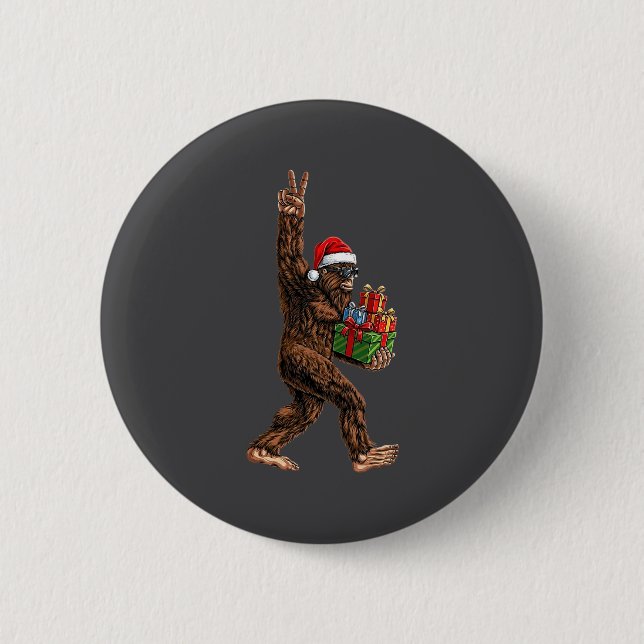 Christmas Bigfoot Santa Hat Funny Sasquatch Big Fo Button (Front)