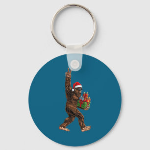Christmas Bigfoot Santa Hat Funny Sasquatch Big Fo Keychain