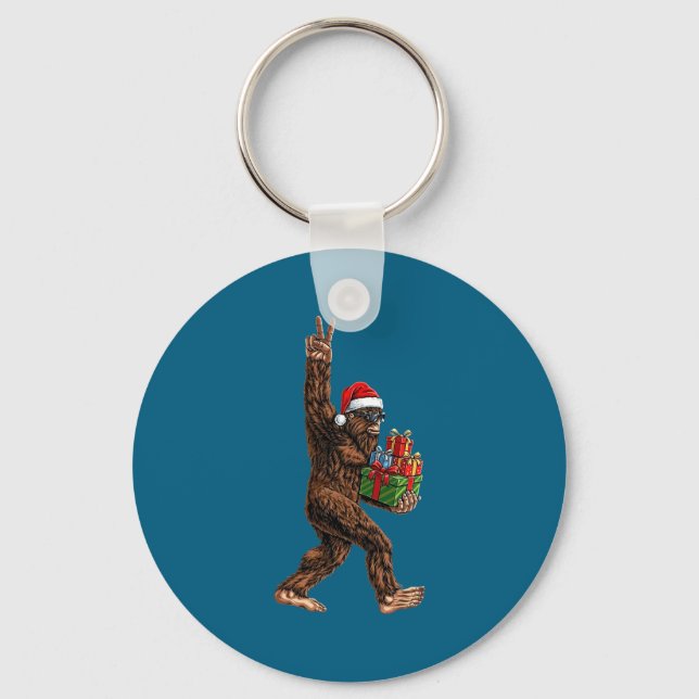Christmas Bigfoot Santa Hat Funny Sasquatch Big Fo Keychain (Front)
