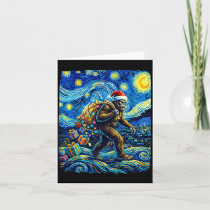 Christmas Bigfoot Santa Hat Van Gogh Starry Night Card