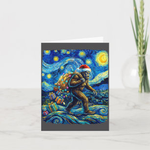 Christmas Bigfoot Santa Hat Van Gogh Starry Night Card