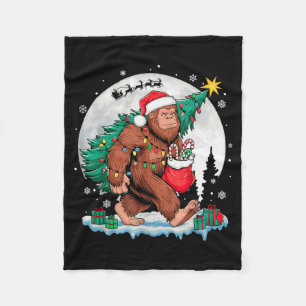 Christmas Bigfoot Santa Tree Sleigh Moon Funny Xma Fleece Blanket