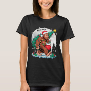 Christmas Bigfoot Santa Tree Sleigh Moon Funny Xma T-Shirt