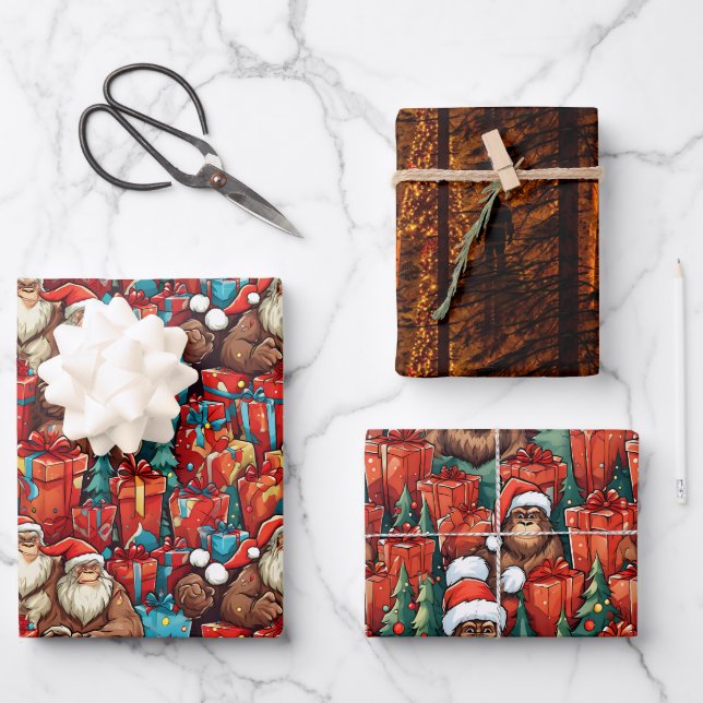 Christmas Bigfoot Sasquatch Christmas Wrapping Paper Sheets (Front)