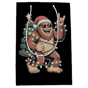 Christmas Bigfoot Sasquatch Santa Hat Xmas Tree Medium Gift Bag