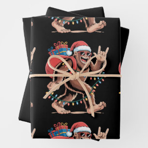 Christmas Bigfoot Sasquatch Xmas Tree Lights Santa Wrapping Paper Sheets