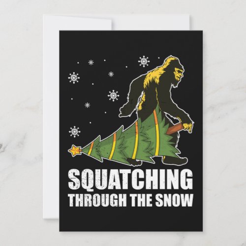 Christmas Bigfoot Squatching Through The Snow Holiday Card