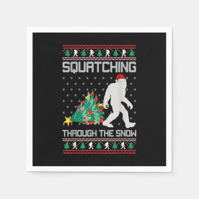 Christmas Bigfoot Squatching Through The Snow Napkins (Front)