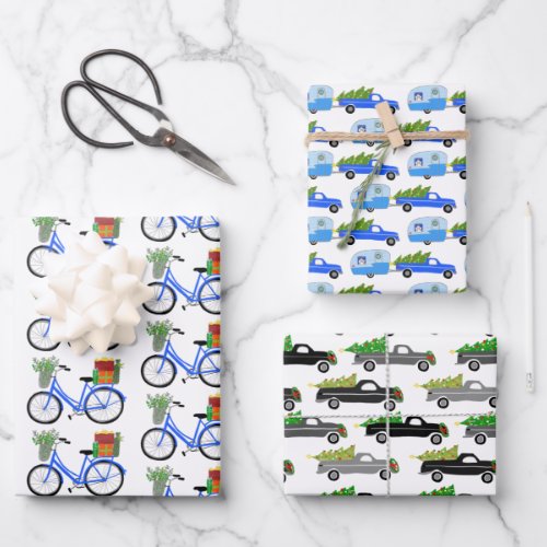 Christmas Bikes RVs Trucks Transport Variety Pack Wrapping Paper Sheets