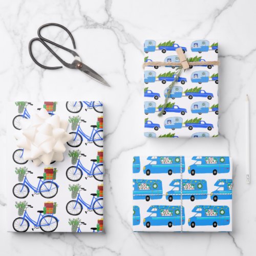 Christmas Bikes RVs Trucks Transport Variety Pack Wrapping Paper Sheets