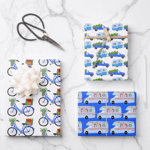 Christmas Bikes RVs Trucks Transport Variety Pack Wrapping Paper Sheets