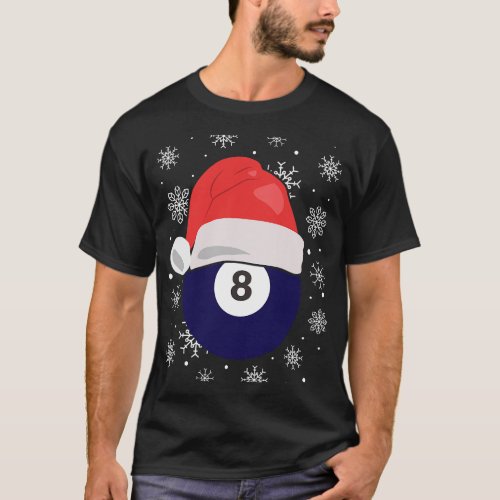 Christmas Billiard Cueball 8 With Santa Hat T_Shirt