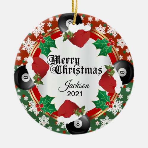 Christmas Billiards Design Ceramic Ornament