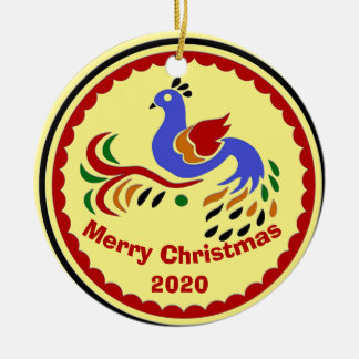 Christmas Bird, add, edit text Ceramic Ornament