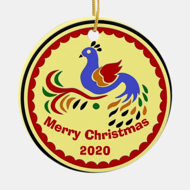 Christmas Bird, add, edit text Ceramic Ornament (Front)