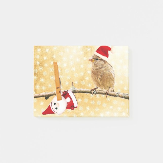 Christmas bird and little snow boy complex post-it notes (Front)