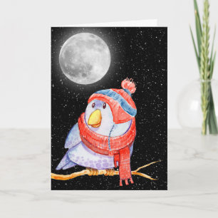 Christmas Bird and Moon with Snowflakes  Card