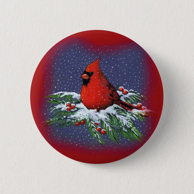CHRISTMAS BIRD: CARDINAL: ART BUTTON (Front)