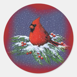 CHRISTMAS BIRD: CARDINAL: ART CLASSIC ROUND STICKER