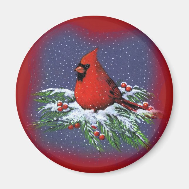 CHRISTMAS BIRD: CARDINAL: ART MAGNET (Front)