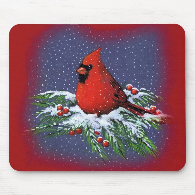 CHRISTMAS BIRD: CARDINAL: ART MOUSE PAD (Front)