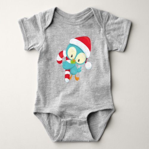 Christmas Bird Cute Bird Santa Hat Candy Cane Baby Bodysuit