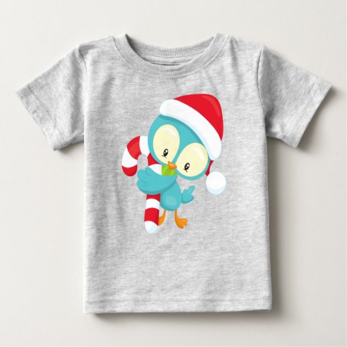Christmas Bird Cute Bird Santa Hat Candy Cane Baby T_Shirt