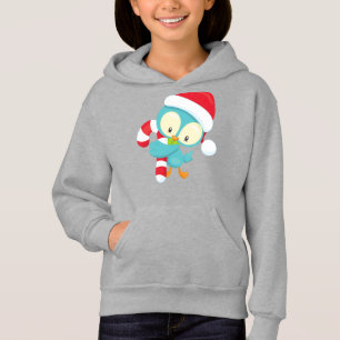 Christmas Bird, Cute Bird, Santa Hat, Candy Cane Hoodie