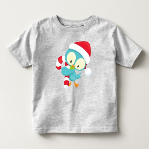 Christmas Bird Cute Bird Santa Hat Candy Cane Toddler T_shirt