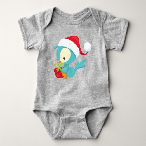 Christmas Bird Cute Bird Santa Hat Gift Xmas Baby Bodysuit