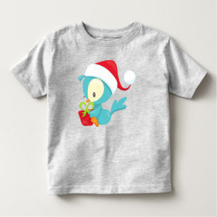 Christmas Bird, Cute Bird, Santa Hat, Gift, Xmas Toddler T-shirt