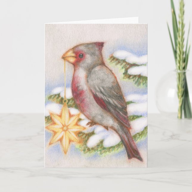 Christmas Bird Desert Cardinal Star Ornament Card (Front)