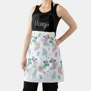 Christmas Bird Doodle Art Pattern Apron