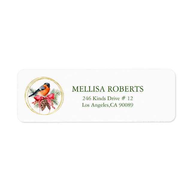 Christmas Bird on Christmas Bouquet Custom Text Label (Front)