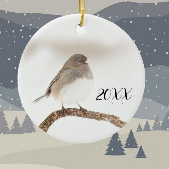 Christmas Bird on Snowy Day 2025 Ceramic Ornament (Creator Uploaded)