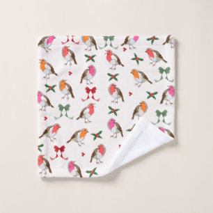 Christmas Bird Pattern Robins and holly Wash Cloth