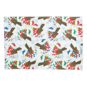 christmas bird santa pillow case
