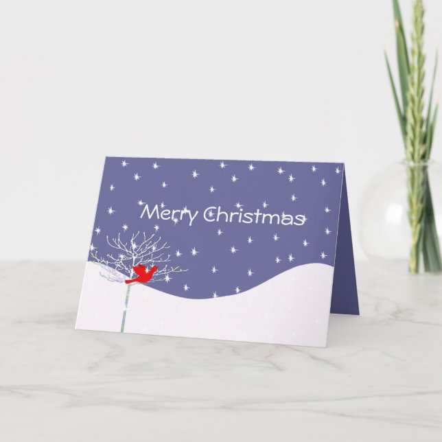Christmas Bird Snow and Tree Your Photo Inside Holiday Card (Front)