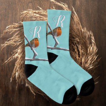 Christmas Bird Socks Robin Egg Blue Monogram by mothersdaisy at Zazzle